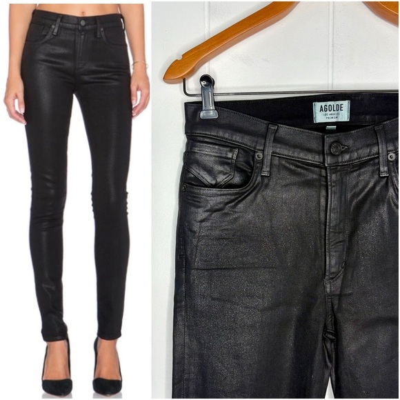 ✨AGOLDE Sophie High Rise Skinny Coated Canvas Jeans Glitter Party Women’s 30 - Picture 1 of 10